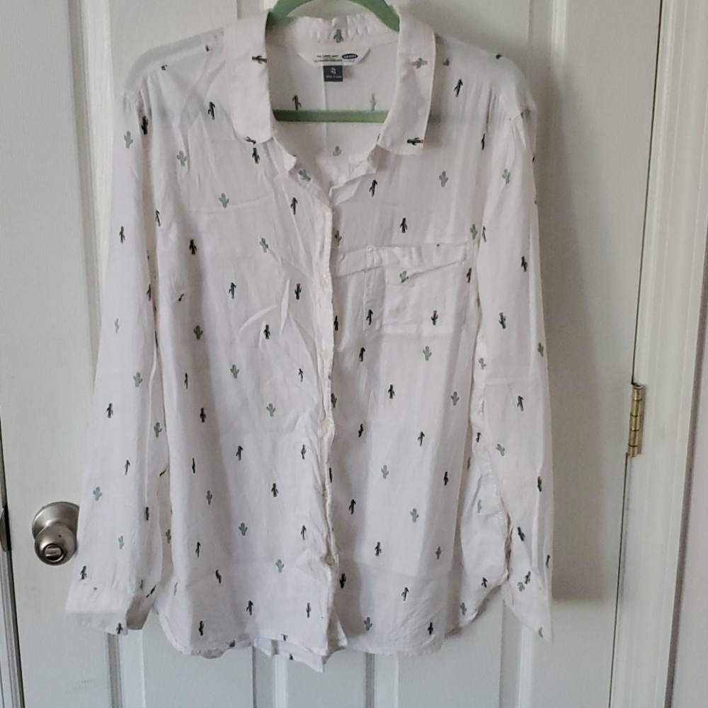 Cactus Print Button Up Blouse